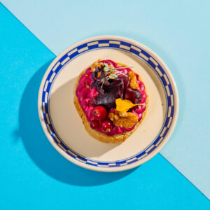 Baked beetroot and goat cheese sandwich