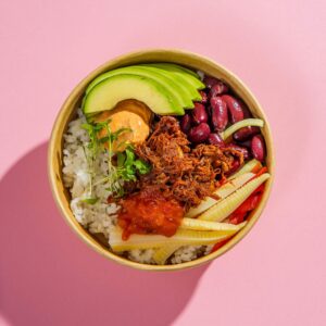 Tex-mex tál, pulled pork, limeos rizs